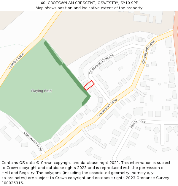 40, CROESWYLAN CRESCENT, OSWESTRY, SY10 9PP: Location map and indicative extent of plot
