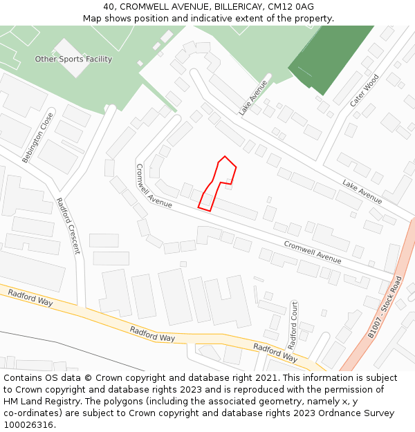 40, CROMWELL AVENUE, BILLERICAY, CM12 0AG: Location map and indicative extent of plot