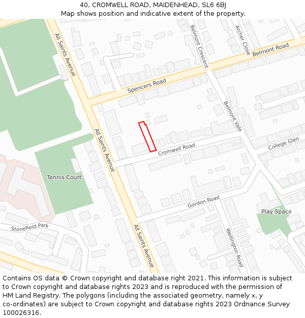 40, CROMWELL ROAD, MAIDENHEAD, SL6 6BJ: Location map and indicative extent of plot