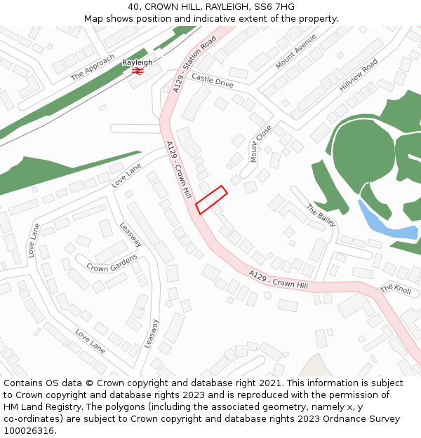 40, CROWN HILL, RAYLEIGH, SS6 7HG: Location map and indicative extent of plot