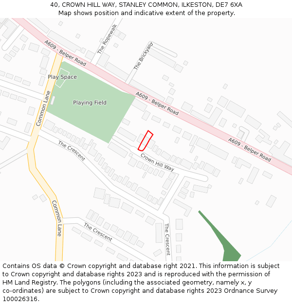 40, CROWN HILL WAY, STANLEY COMMON, ILKESTON, DE7 6XA: Location map and indicative extent of plot