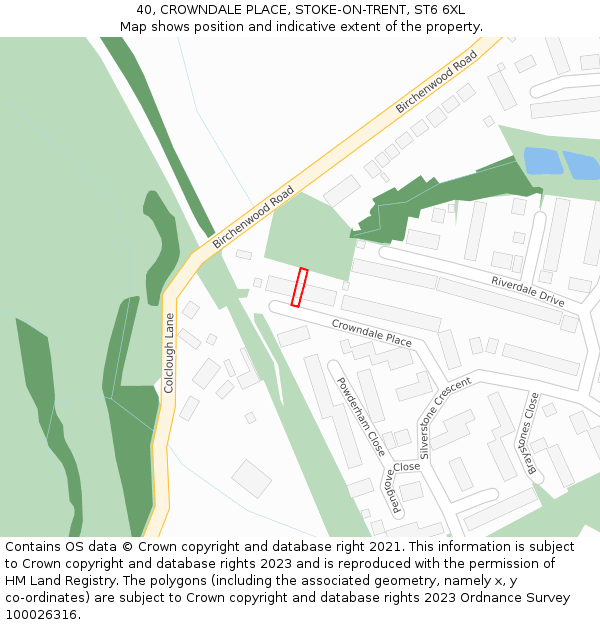 40, CROWNDALE PLACE, STOKE-ON-TRENT, ST6 6XL: Location map and indicative extent of plot