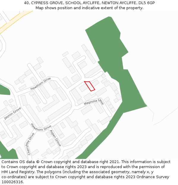 40, CYPRESS GROVE, SCHOOL AYCLIFFE, NEWTON AYCLIFFE, DL5 6GP: Location map and indicative extent of plot