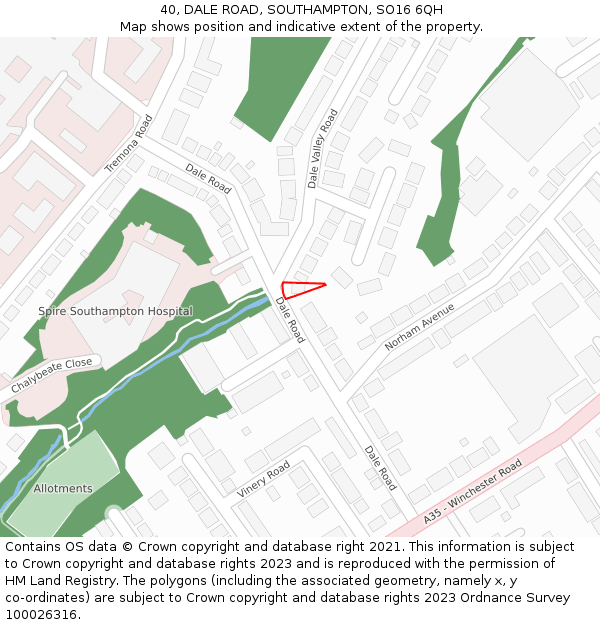 40, DALE ROAD, SOUTHAMPTON, SO16 6QH: Location map and indicative extent of plot