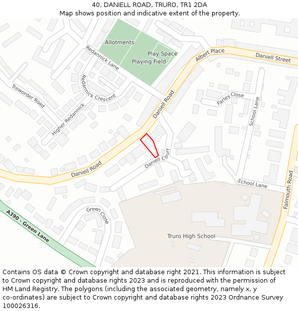 40, DANIELL ROAD, TRURO, TR1 2DA: Location map and indicative extent of plot