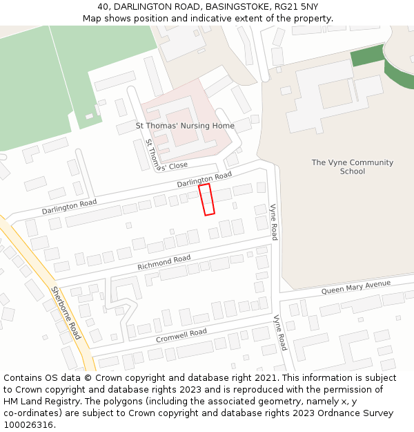 40, DARLINGTON ROAD, BASINGSTOKE, RG21 5NY: Location map and indicative extent of plot