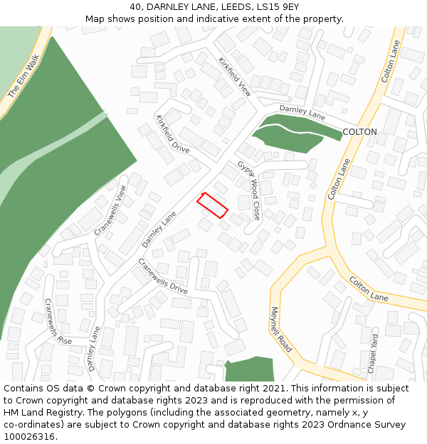 40, DARNLEY LANE, LEEDS, LS15 9EY: Location map and indicative extent of plot