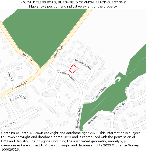 40, DAUNTLESS ROAD, BURGHFIELD COMMON, READING, RG7 3NZ: Location map and indicative extent of plot