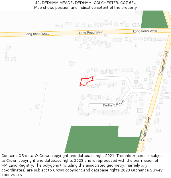 40, DEDHAM MEADE, DEDHAM, COLCHESTER, CO7 6EU: Location map and indicative extent of plot