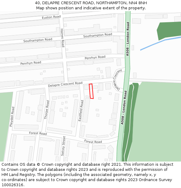 40, DELAPRE CRESCENT ROAD, NORTHAMPTON, NN4 8NH: Location map and indicative extent of plot