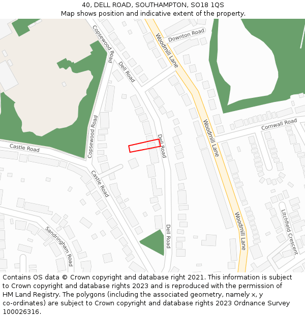 40, DELL ROAD, SOUTHAMPTON, SO18 1QS: Location map and indicative extent of plot