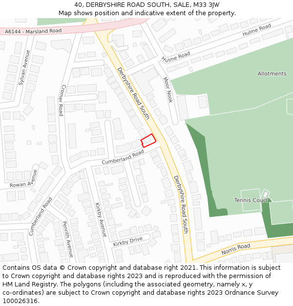 40, DERBYSHIRE ROAD SOUTH, SALE, M33 3JW: Location map and indicative extent of plot