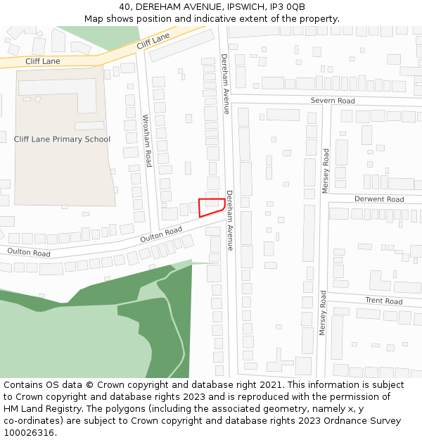 40, DEREHAM AVENUE, IPSWICH, IP3 0QB: Location map and indicative extent of plot