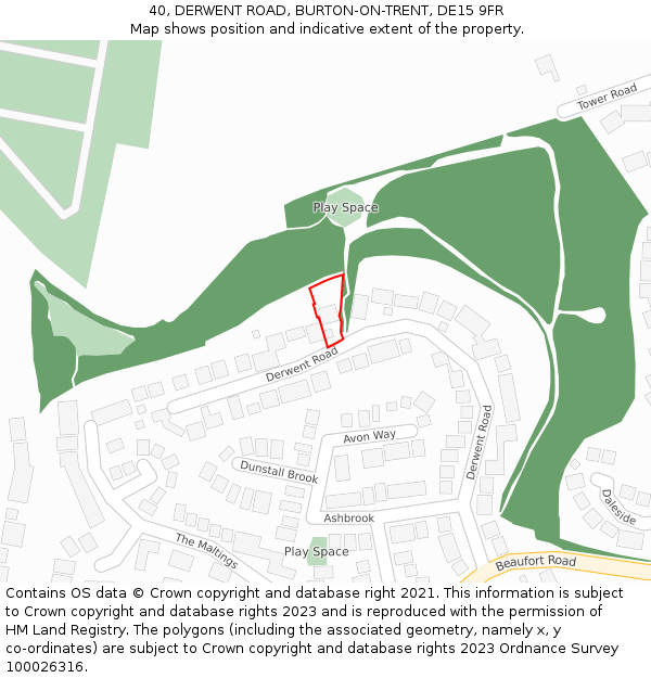 40, DERWENT ROAD, BURTON-ON-TRENT, DE15 9FR: Location map and indicative extent of plot