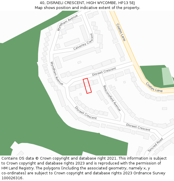 40, DISRAELI CRESCENT, HIGH WYCOMBE, HP13 5EJ: Location map and indicative extent of plot