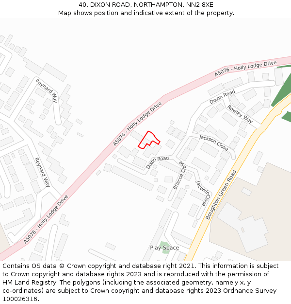 40, DIXON ROAD, NORTHAMPTON, NN2 8XE: Location map and indicative extent of plot