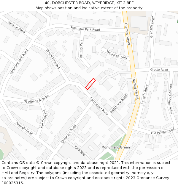 40, DORCHESTER ROAD, WEYBRIDGE, KT13 8PE: Location map and indicative extent of plot