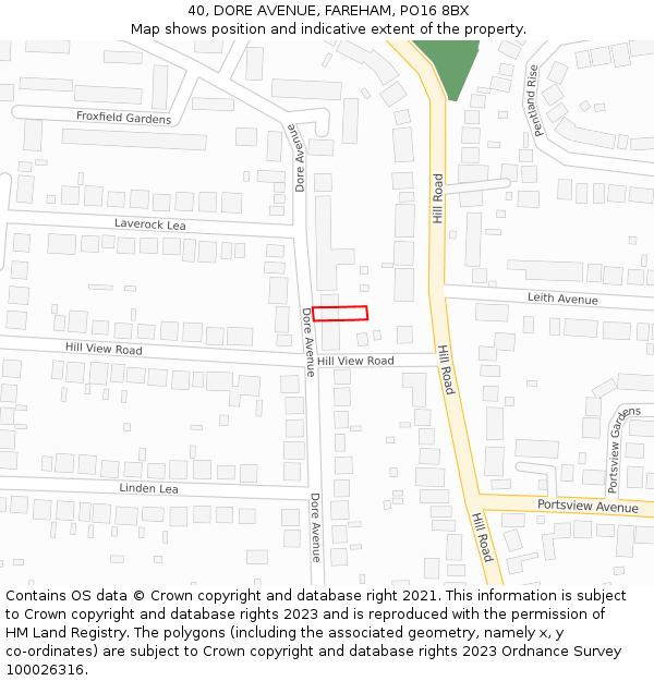 40, DORE AVENUE, FAREHAM, PO16 8BX: Location map and indicative extent of plot