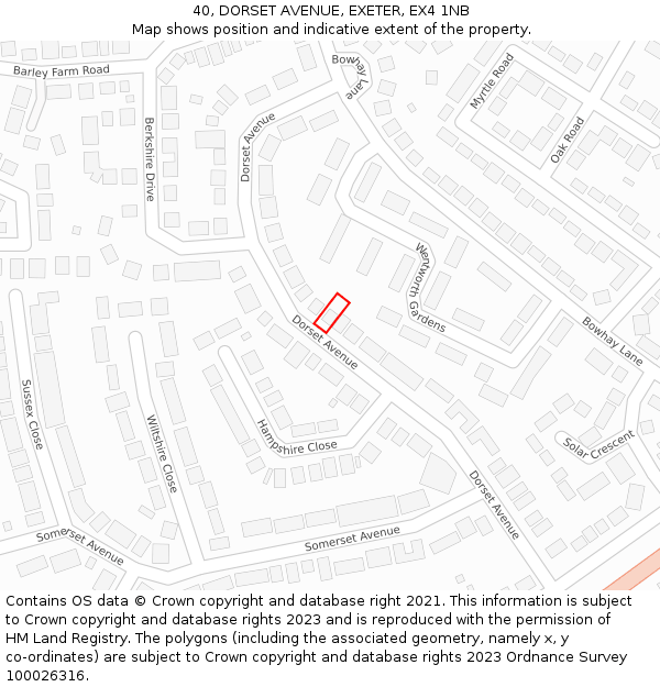 40, DORSET AVENUE, EXETER, EX4 1NB: Location map and indicative extent of plot