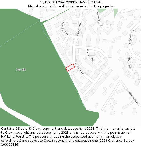 40, DORSET WAY, WOKINGHAM, RG41 3AL: Location map and indicative extent of plot