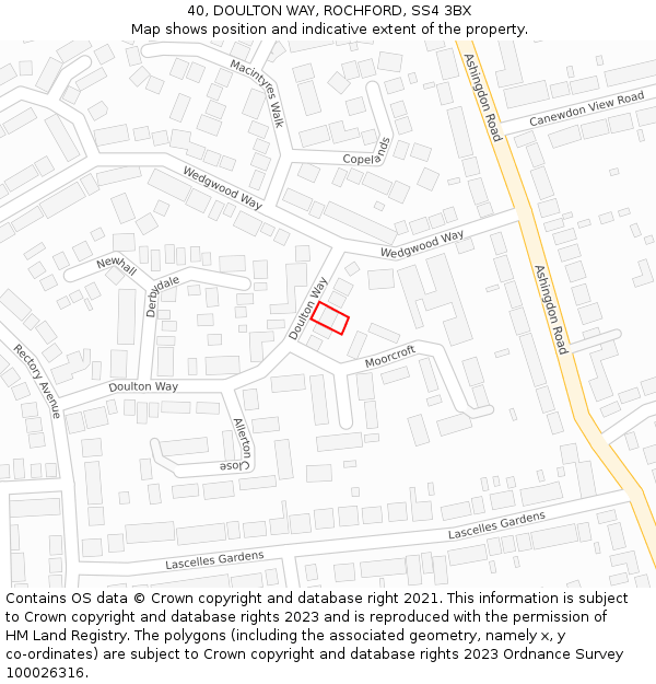 40, DOULTON WAY, ROCHFORD, SS4 3BX: Location map and indicative extent of plot