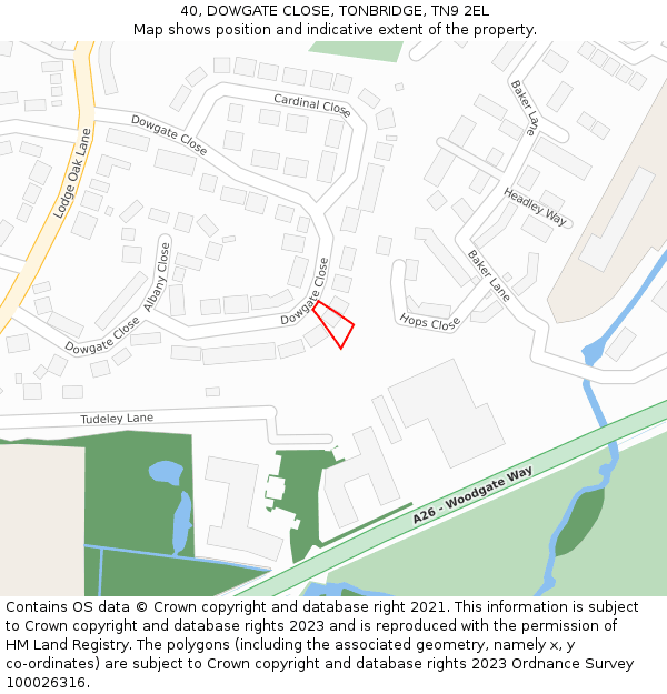 40, DOWGATE CLOSE, TONBRIDGE, TN9 2EL: Location map and indicative extent of plot
