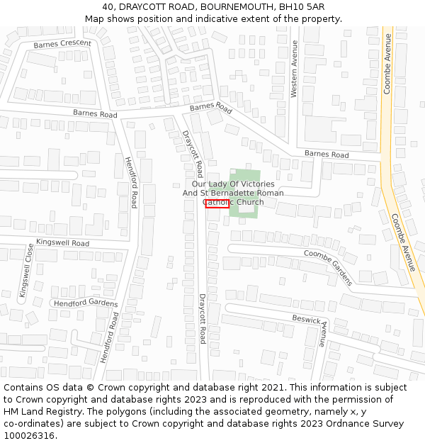 40, DRAYCOTT ROAD, BOURNEMOUTH, BH10 5AR: Location map and indicative extent of plot
