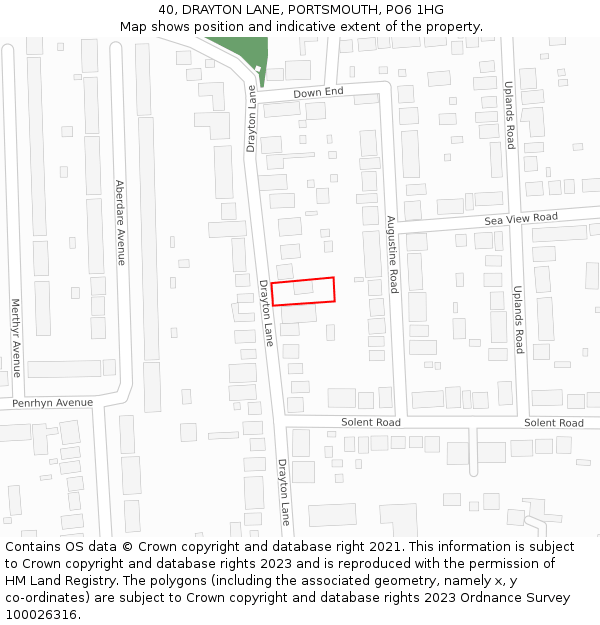 40, DRAYTON LANE, PORTSMOUTH, PO6 1HG: Location map and indicative extent of plot