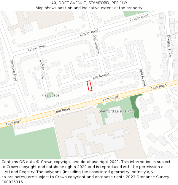 40, DRIFT AVENUE, STAMFORD, PE9 1UY: Location map and indicative extent of plot