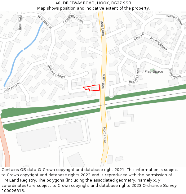 40, DRIFTWAY ROAD, HOOK, RG27 9SB: Location map and indicative extent of plot