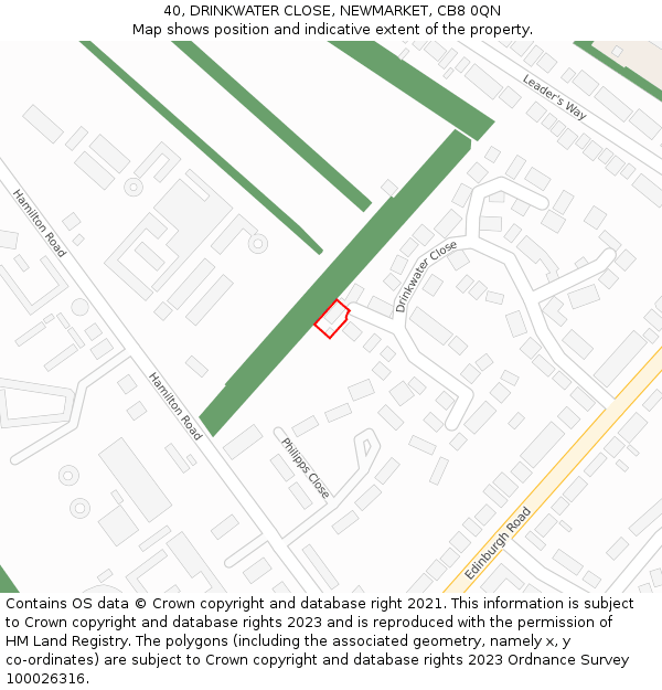 40, DRINKWATER CLOSE, NEWMARKET, CB8 0QN: Location map and indicative extent of plot