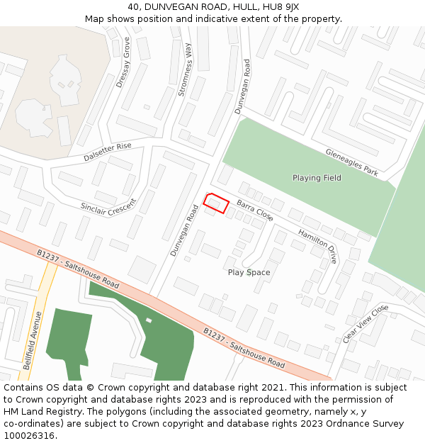 40, DUNVEGAN ROAD, HULL, HU8 9JX: Location map and indicative extent of plot