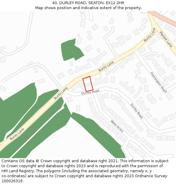 40, DURLEY ROAD, SEATON, EX12 2HR: Location map and indicative extent of plot