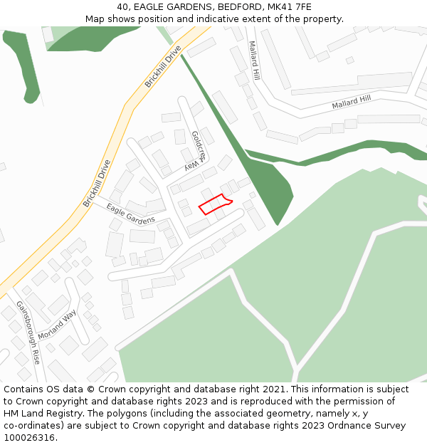 40, EAGLE GARDENS, BEDFORD, MK41 7FE: Location map and indicative extent of plot