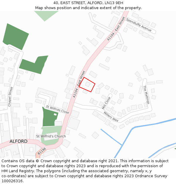 40, EAST STREET, ALFORD, LN13 9EH: Location map and indicative extent of plot