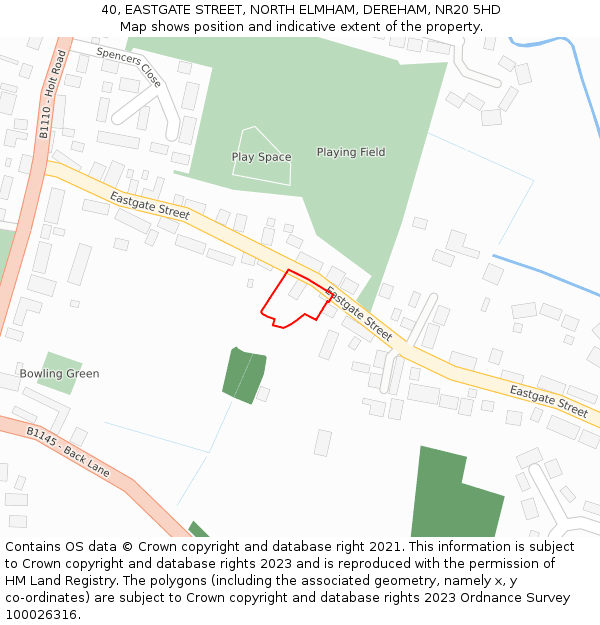 40, EASTGATE STREET, NORTH ELMHAM, DEREHAM, NR20 5HD: Location map and indicative extent of plot