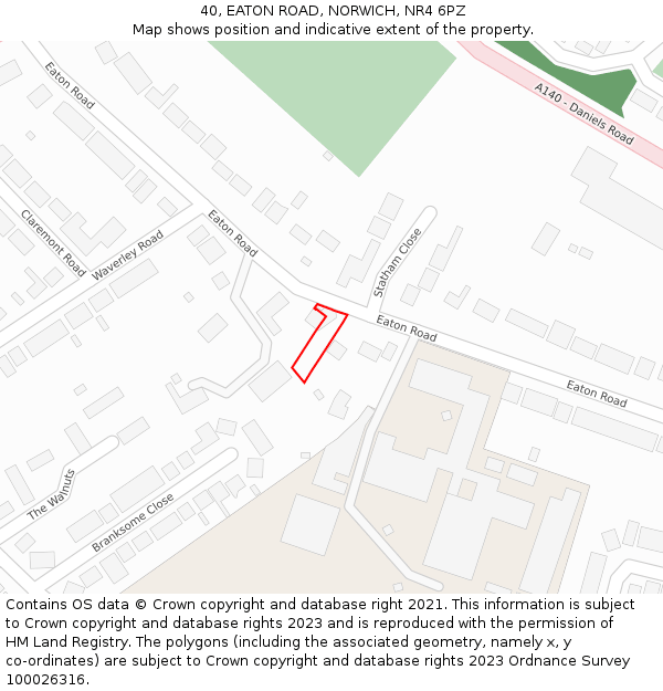40, EATON ROAD, NORWICH, NR4 6PZ: Location map and indicative extent of plot