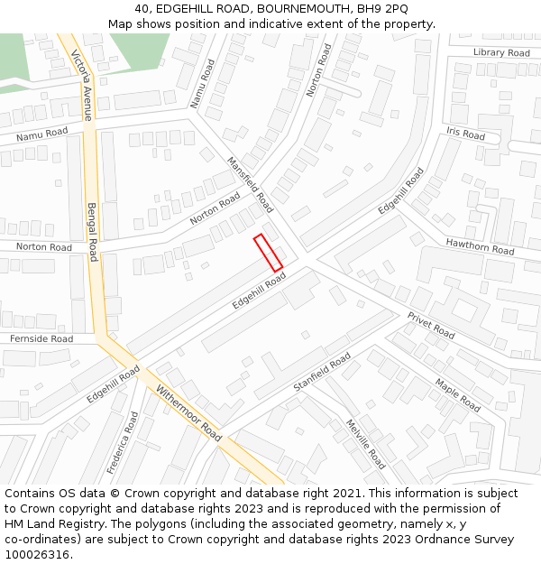 40, EDGEHILL ROAD, BOURNEMOUTH, BH9 2PQ: Location map and indicative extent of plot