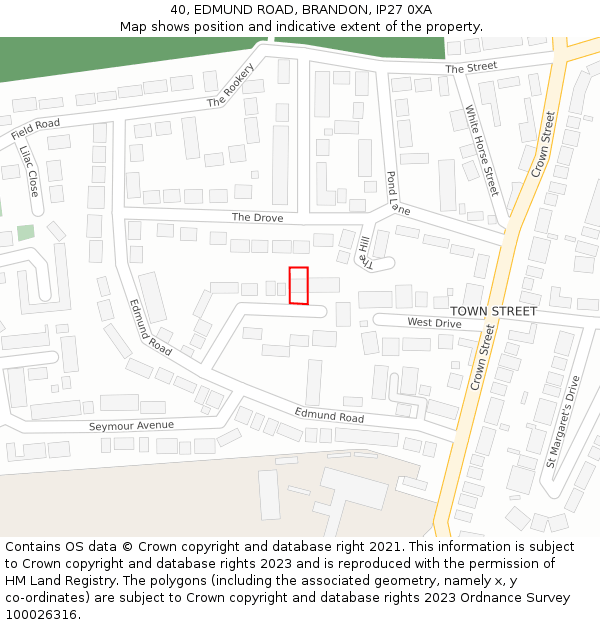 40, EDMUND ROAD, BRANDON, IP27 0XA: Location map and indicative extent of plot