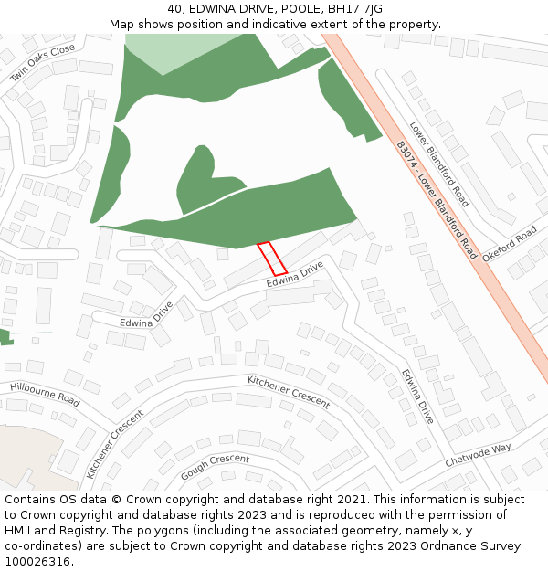 40, EDWINA DRIVE, POOLE, BH17 7JG: Location map and indicative extent of plot