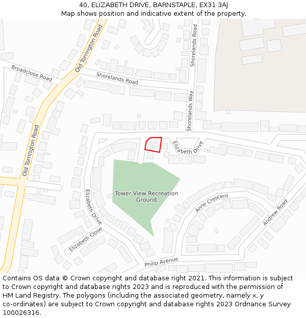 40, ELIZABETH DRIVE, BARNSTAPLE, EX31 3AJ: Location map and indicative extent of plot