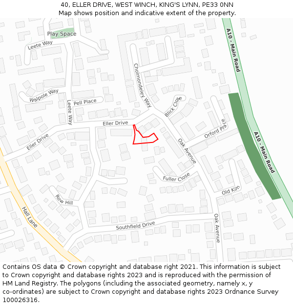 40, ELLER DRIVE, WEST WINCH, KING'S LYNN, PE33 0NN: Location map and indicative extent of plot