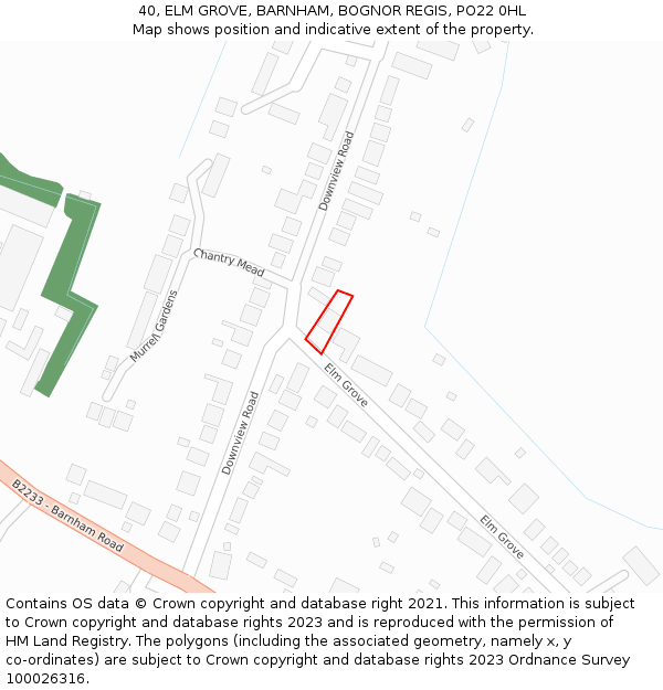 40, ELM GROVE, BARNHAM, BOGNOR REGIS, PO22 0HL: Location map and indicative extent of plot