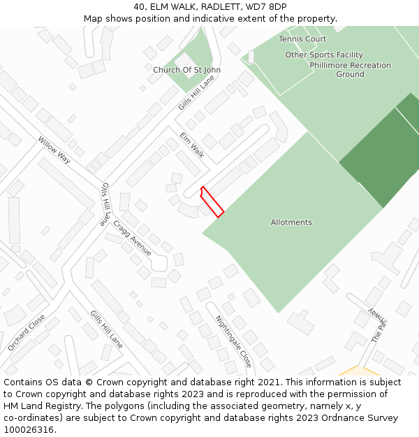 40, ELM WALK, RADLETT, WD7 8DP: Location map and indicative extent of plot