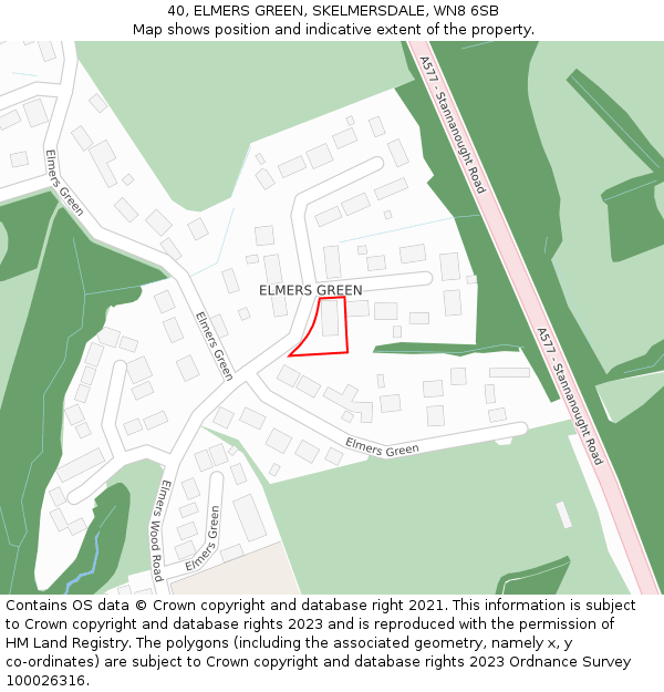 40, ELMERS GREEN, SKELMERSDALE, WN8 6SB: Location map and indicative extent of plot