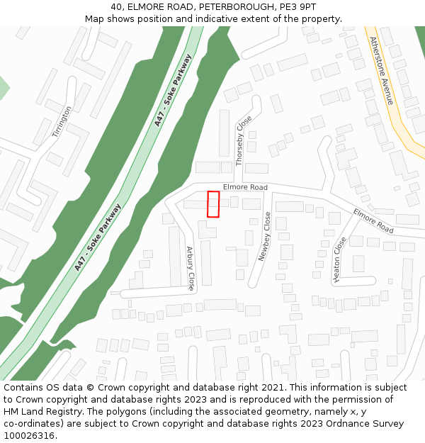 40, ELMORE ROAD, PETERBOROUGH, PE3 9PT: Location map and indicative extent of plot
