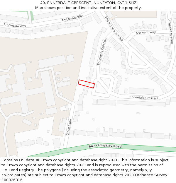 40, ENNERDALE CRESCENT, NUNEATON, CV11 6HZ: Location map and indicative extent of plot