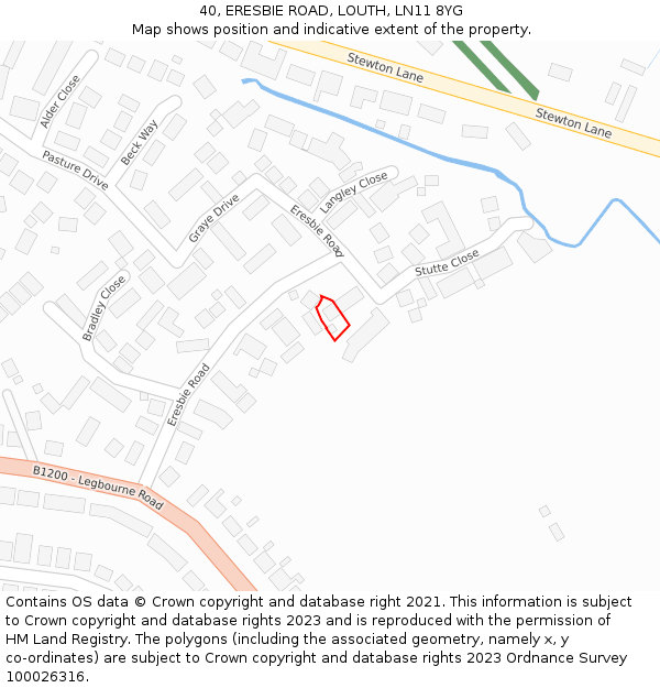 40, ERESBIE ROAD, LOUTH, LN11 8YG: Location map and indicative extent of plot