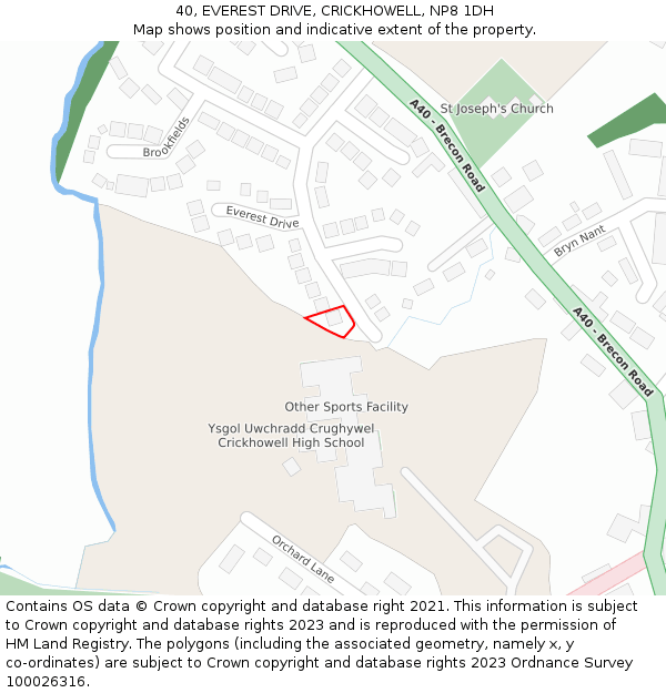 40, EVEREST DRIVE, CRICKHOWELL, NP8 1DH: Location map and indicative extent of plot