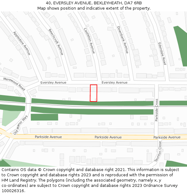 40, EVERSLEY AVENUE, BEXLEYHEATH, DA7 6RB: Location map and indicative extent of plot